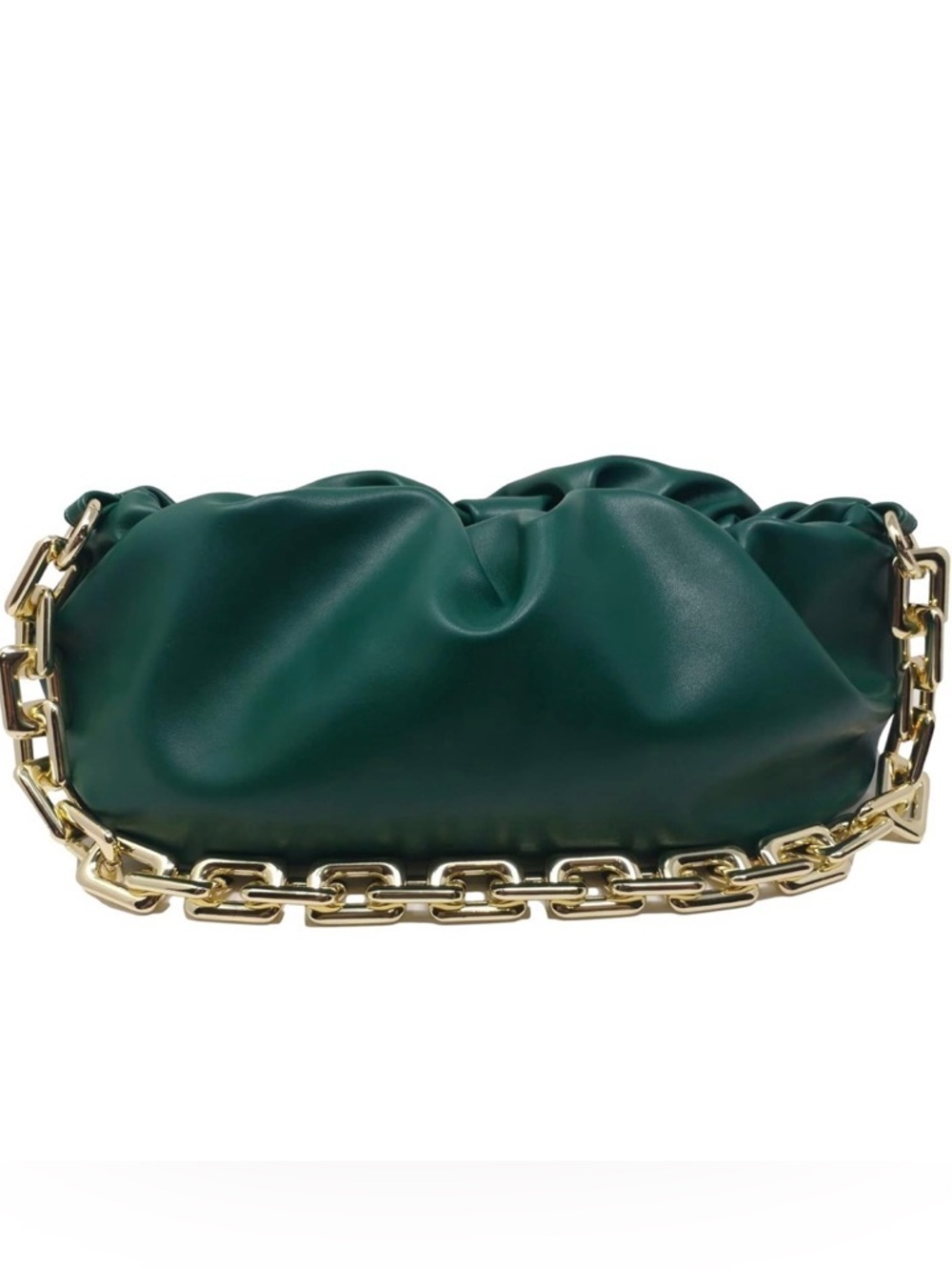 Cloud Shaped Dumpling Chain Ruched Pouch Clutch Purse Green with Chain Link